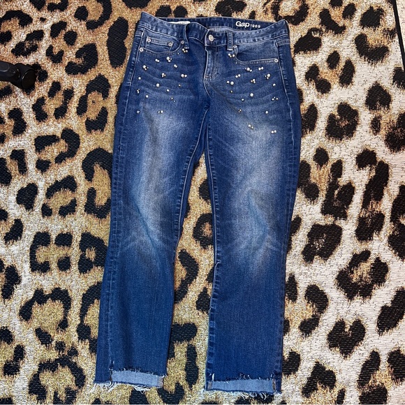 GAP Denim - GAP real straight embellished jeans with raw hem